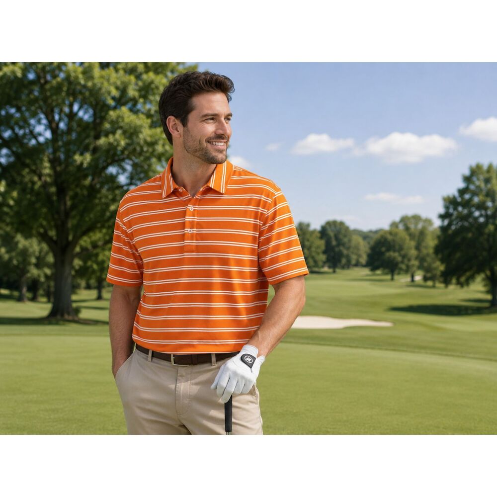 Goodfellow & Co XL Orange White Stripe Golf Polo Shirt Stretch Game Day #10